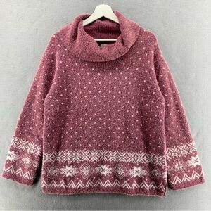 Cozy Women's Lands End Rose Cowl Neck Fair Isle Sweater